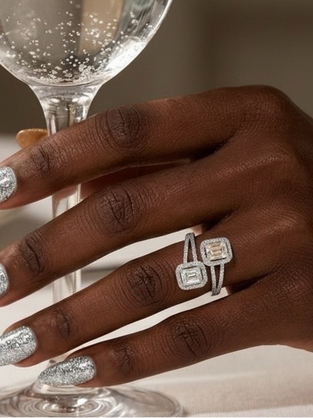Iced Out Romance Bling Adjustable Ring Coquette Statement Band Old Money Glam